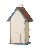 Glitzhome 10.25" Washed Birdhouse with 3D Flowers