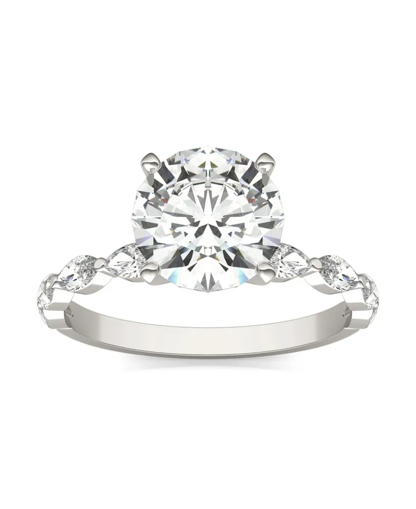 Moissanite Accented Solitaire Engagement Ring (2-1/2 Carat Total Weight Diamond Equivalent) 14K White Gold