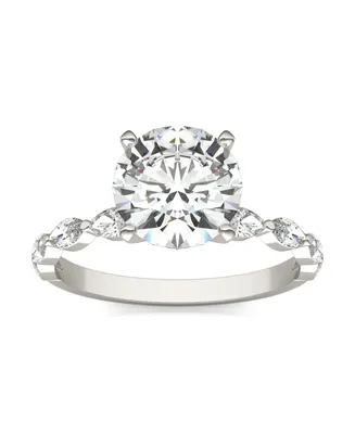 Moissanite Accented Solitaire Engagement Ring (2-1/2 Carat Total Weight Diamond Equivalent) 14K White Gold