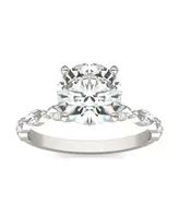 Moissanite Accented Solitaire Engagement Ring (2-1/2 Carat Total Weight Diamond Equivalent) 14K White Gold