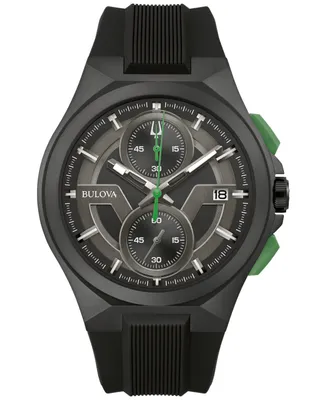Bulova Men's Chronograph Maquina Black Silicone Strap Watch 46mm