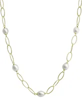Cultured Freshwater Pearl (8-1/2 - 9mm) Oval Link 17" Statement Necklace in 14k Gold-Plated Sterling Silver