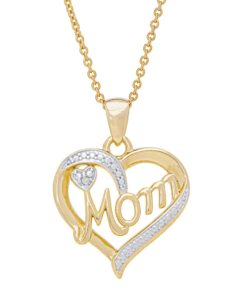 Macy's Women's Diamond Accent 'Mom' Heart Pendant Necklace