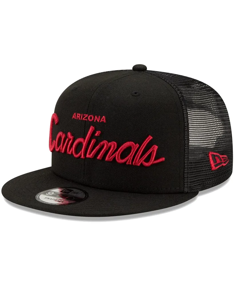 Men's New Era Black Arizona Cardinals Script Trucker 9FIFTY Snapback Hat