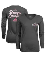 Women's Majestic Threads Charcoal Atlanta Braves 2021 World Series Champions Hometown Long Sleeve V-Neck T-shirt