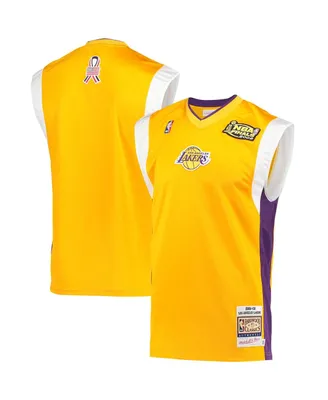 Men's Mitchell & Ness Gold Los Angeles Lakers 2002 Nba Finals Hardwood Classics On-Court Authentic Sleeveless Shooting Shirt