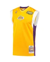 Men's Mitchell & Ness Gold Los Angeles Lakers 2002 Nba Finals Hardwood Classics On-Court Authentic Sleeveless Shooting Shirt