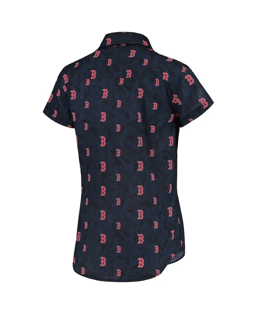 Women's Foco Navy Boston Red Sox Floral Button Up Shirt