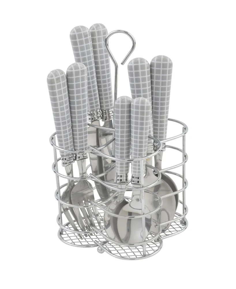 French Home Bistro Geometric Grid Stainless Steel 16 Piece Flatware Set, Service for 4 - Cool