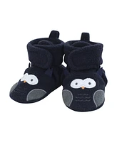 Hudson Baby Boys Animal Fleece Booties 2-Pack, Navy Owl Fox