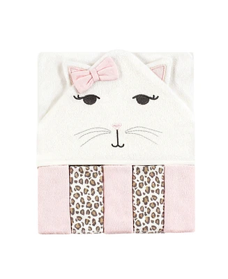 Hudson Baby Infant Girls Hooded Towel and Five Washcloths, Kitty, One Size