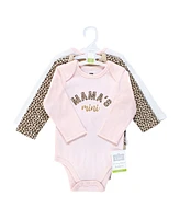 Hudson Baby Baby Girls Cotton Long-Sleeve Bodysuits, Leopard Mamas Mini, 3-Pack