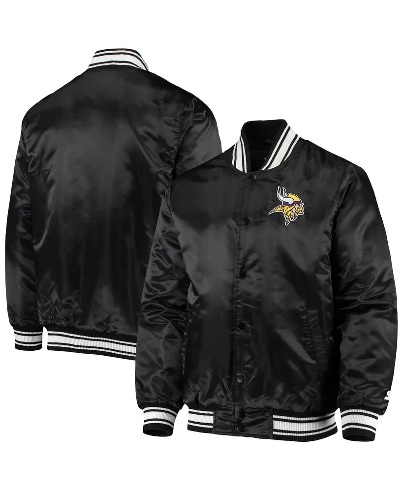 Men's Starter Black Minnesota Vikings Locker Room Satin Varsity Full-Snap Jacket