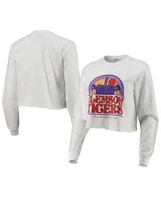 Women's White Clemson Tigers Retro Campus Crop Long Sleeve T-shirt