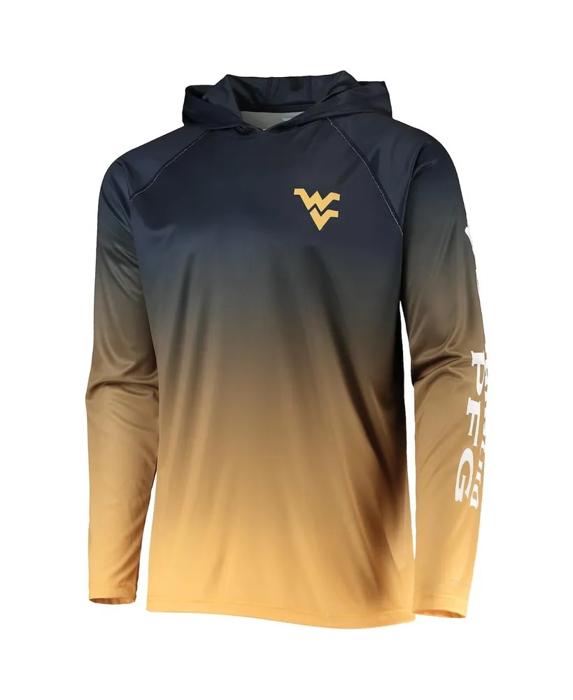 Men's Columbia Pfg Navy West Virginia Mountaineers Terminal Tackle Omni-Shade Upf 50 Long Sleeve Hooded Top