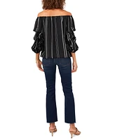 Vince Camuto Women's Striped Off The Shoulder Bubble Sleeve Tie Front Blouse