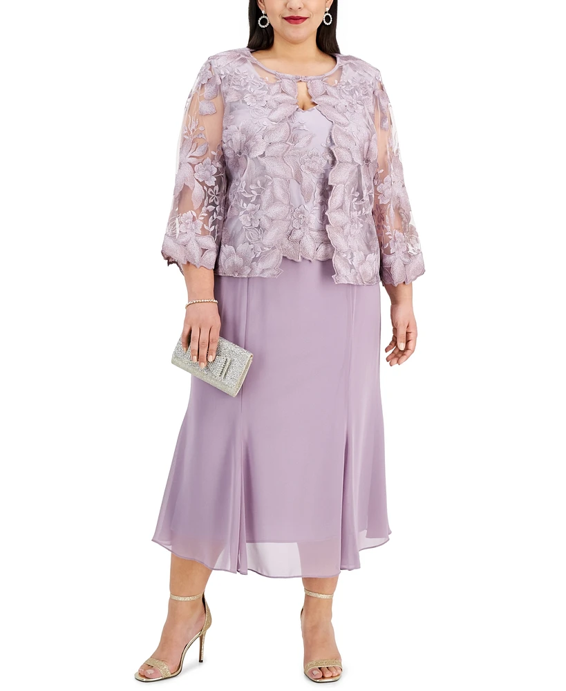 Alex Evenings Plus A-Line Dress With Lace Mock Jacket