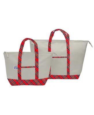 Chill Out Canvas Boat Tote Cooler with Plaid Detailing, Set of 2