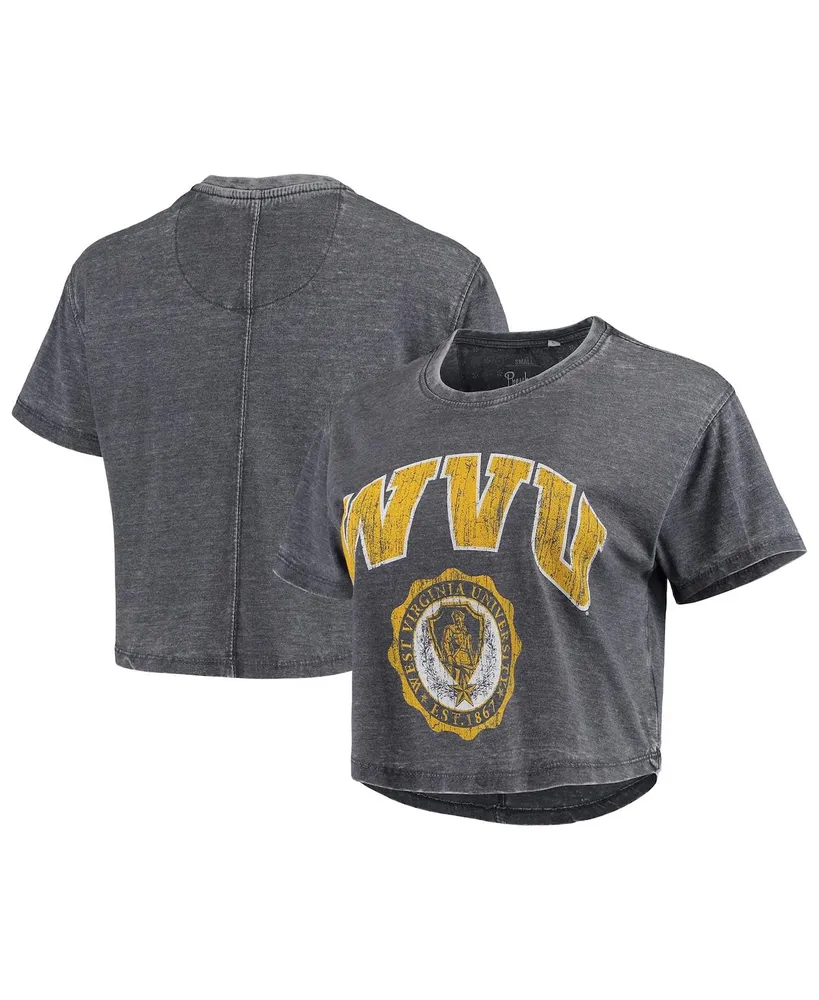 Women's Pressbox Navy West Virginia Mountaineers Edith Vintage-Like Burnout Crop T-shirt