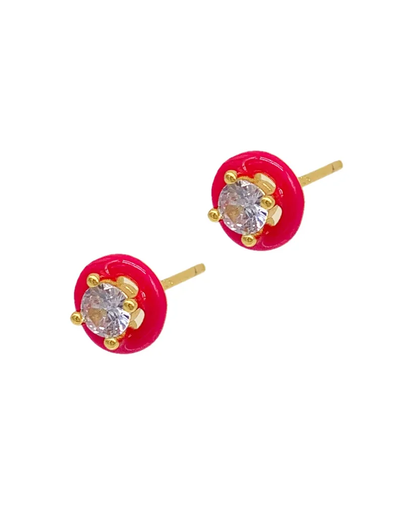 Adornia Pink Enamel Halo Studs Earrings