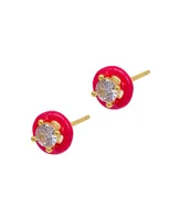 Adornia Pink Enamel Halo Studs Earrings