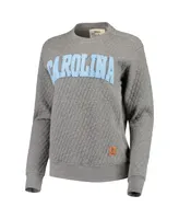 Women's Pressbox Heathered Gray North Carolina Tar Heels Moose Applique Quilted Crewneck Sweatshirt