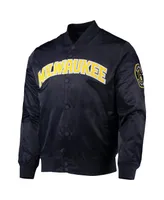 Men's Pro Standard Navy Milwaukee Brewers Wordmark Satin Full-Snap Jacket