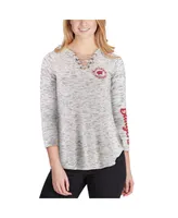 Women's Pressbox Gray Wisconsin Badgers Space Dye Lace-Up V-Neck Long Sleeve T-shirt