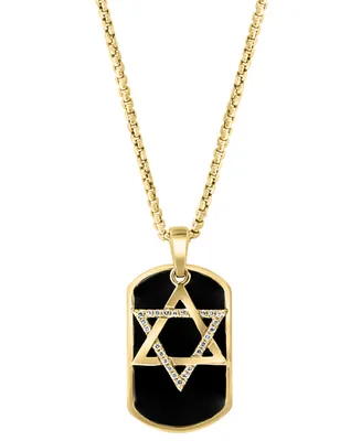 Effy Men's Onyx & Diamond (1/5 ct. t.w.) Star of David Dog Tag 22" Pendant Necklace in 14k Gold