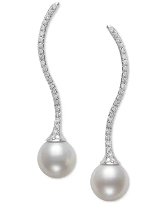 Belle de Mer Cultured Freshwater Pearl (9mm) & Diamond (3/8 ct. t.w.) Swirl Drop Earrings in 14k White Gold, Created for Macy's