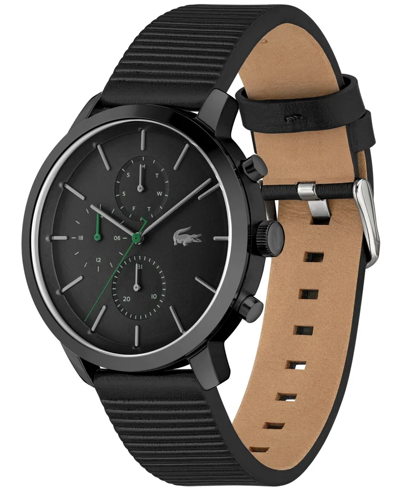 Lacoste Men's Replay Black Leather Strap Watch 44mm