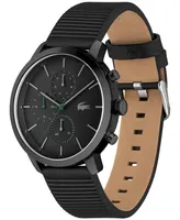 Lacoste Men's Replay Black Leather Strap Watch 44mm