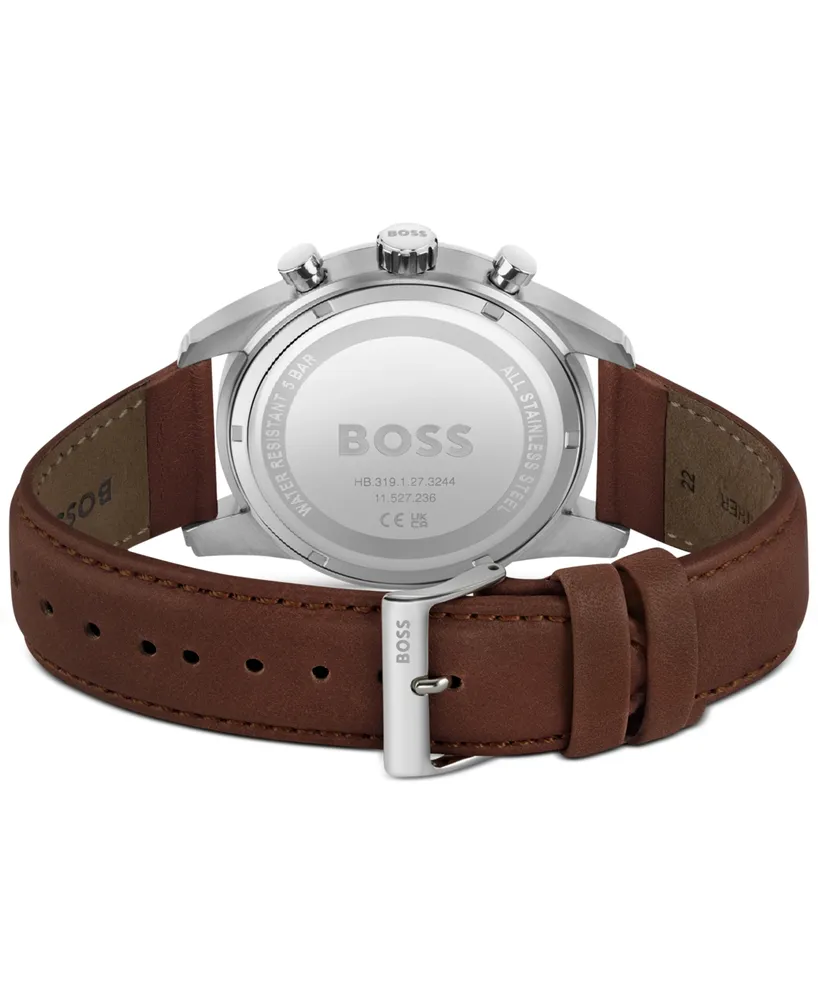 Hugo Boss Men's Skymaster Chronograph Brown Leather Strap Watch 44mm