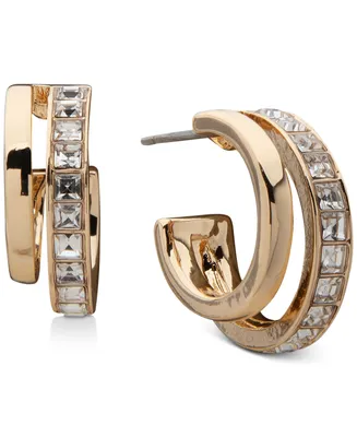 Anne Klein Gold-Tone Pave Crystal Double Hoop Earrings, 0.68"