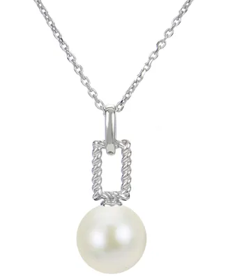 Cultured Freshwater Pearl (9mm) Twist Square Pendant Necklace in Sterling Silver, 16" + 2" extender