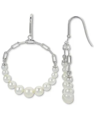 Cultured Freshwater Pearl (3-1/2 - 6-1/2mm) Paperclip Circle Drop Earrings in Sterling Silver