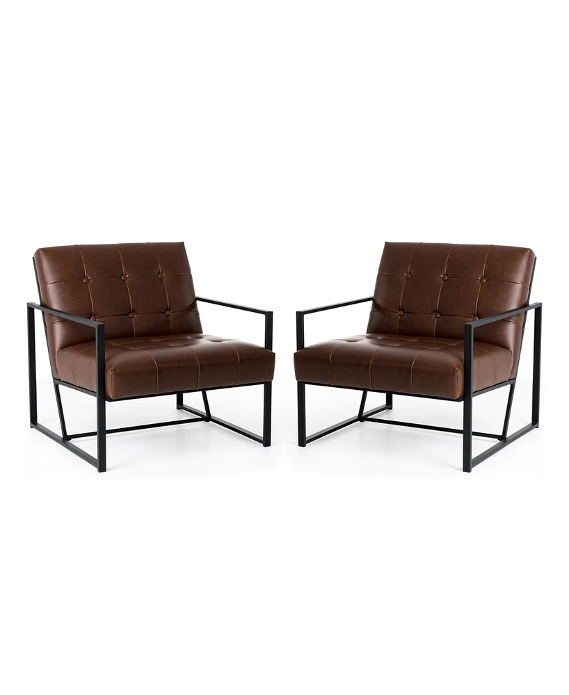Glitzhome Modern Leatherette Accent Armchair with Frame, Set of 2, 29.25"