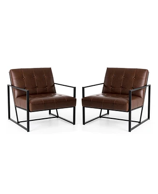 Glitzhome Modern Leatherette Accent Armchair with Frame, Set of 2, 29.25"