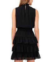 1.state Women's Smocked Sleeveless Mock Neck Tiered Mini Dress