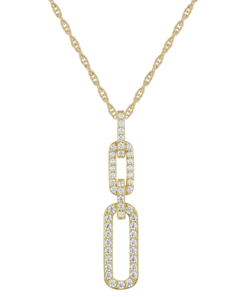 Cubic Zirconia Double Link 18" Pendant Necklace Sterling Silver or 14k Gold-Plated
