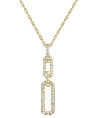 Cubic Zirconia Double Link 18" Pendant Necklace in Sterling Silver or 14k Gold-Plated Sterling Silver - Gold