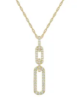 Cubic Zirconia Double Link 18" Pendant Necklace Sterling Silver or 14k Gold-Plated