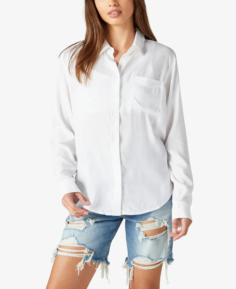 Linen-Blend Button-Down Boyfriend Shirt