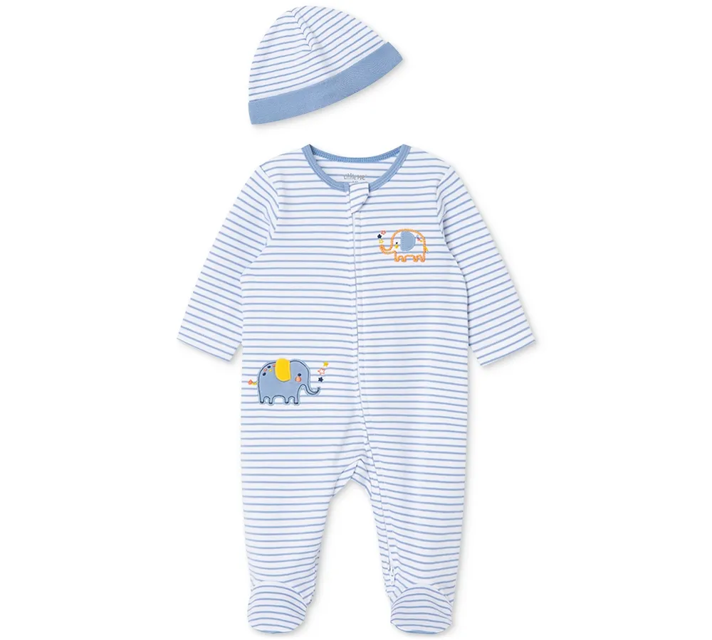 Little Me Baby Boys Elephant Coverall with Hat, 2 Piece Set