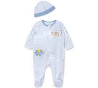 Little Me Baby Boys Elephant Coverall with Hat, 2 Piece Set