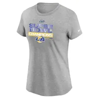 Women's Nike Heather Charcoal Los Angeles Rams 2021 Super Bowl Champions Locker Room Trophy Collection T-Shirt