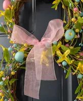 Glitzhome 24.5"H Easter Bunny Shaped Wreath with Eggs Satin Ribbon Bow