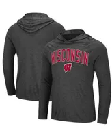 Men's Colosseum Heathered Black Wisconsin Badgers Big and Tall Wingman Raglan Hoodie T-shirt