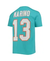 Men's Mitchell & Ness Dan Marino Aqua Miami Dolphins Retired Player Logo Name and Number T-shirt