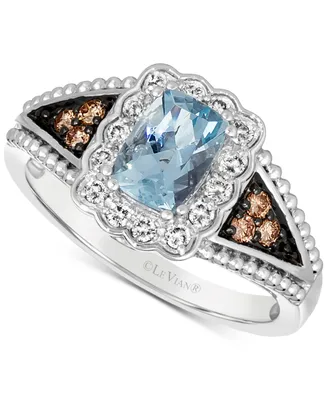 Le Vian Sea Blue Aquamarine (5/8 ct. t.w.) & Diamond (1/3 ct. t.w.) Beaded Ring in 14k White Gold